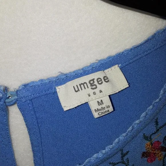 Vintage 90's Umgee Blue Floral Embroidered Flowy Peplum Sleeveless Crop Top M - Picture 12 of 13